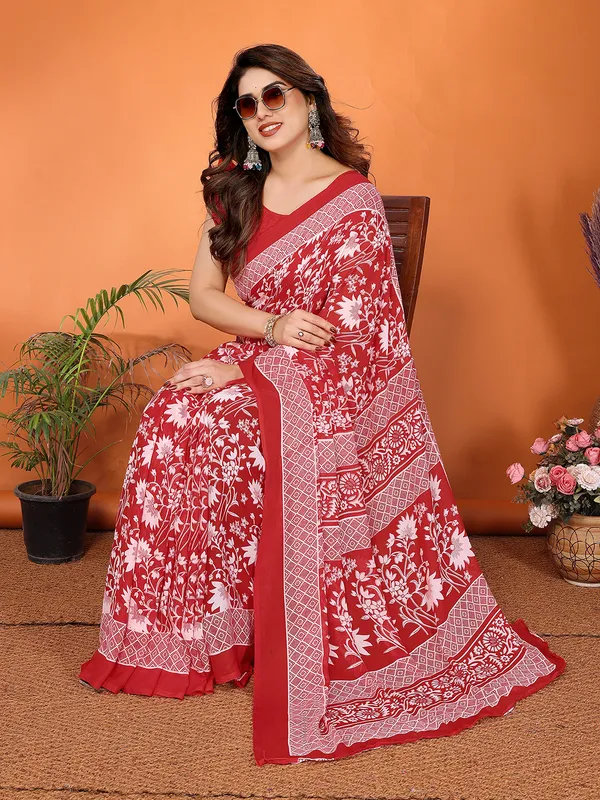 Floral_Print_Georgette_saree_with_Unstitched_Blouse_Piece