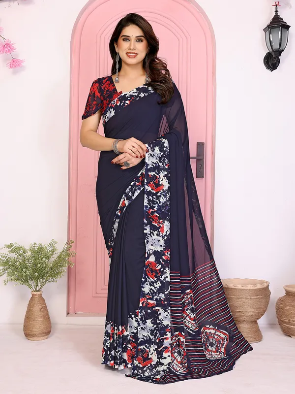 Floral_Print_Georgette_saree_with_Unstitched_Blouse_Piece
