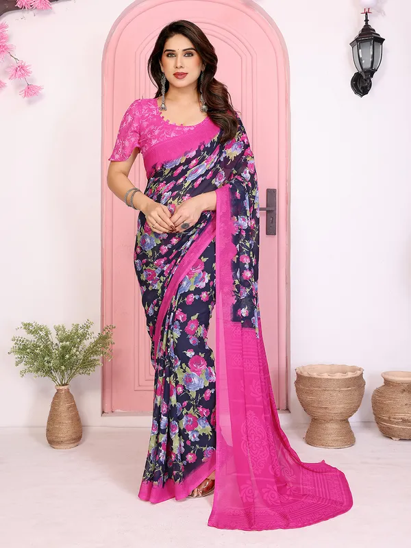 Floral_Print_Georgette_saree_with_Unstitched_Blouse_Piece