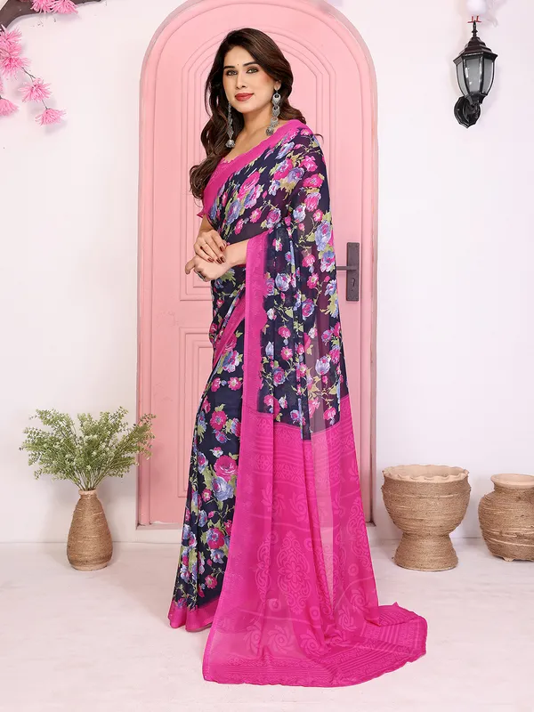 Floral_Print_Georgette_saree_with_Unstitched_Blouse_Piece