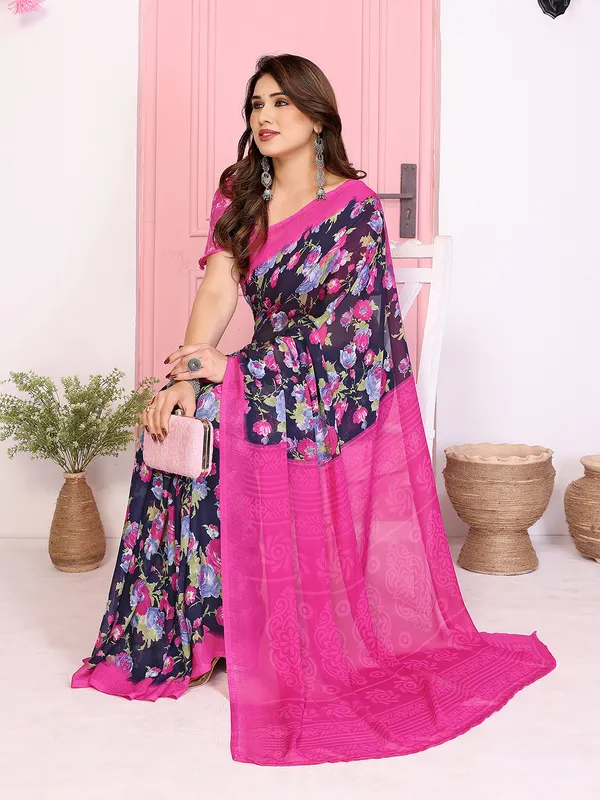 Floral_Print_Georgette_saree_with_Unstitched_Blouse_Piece