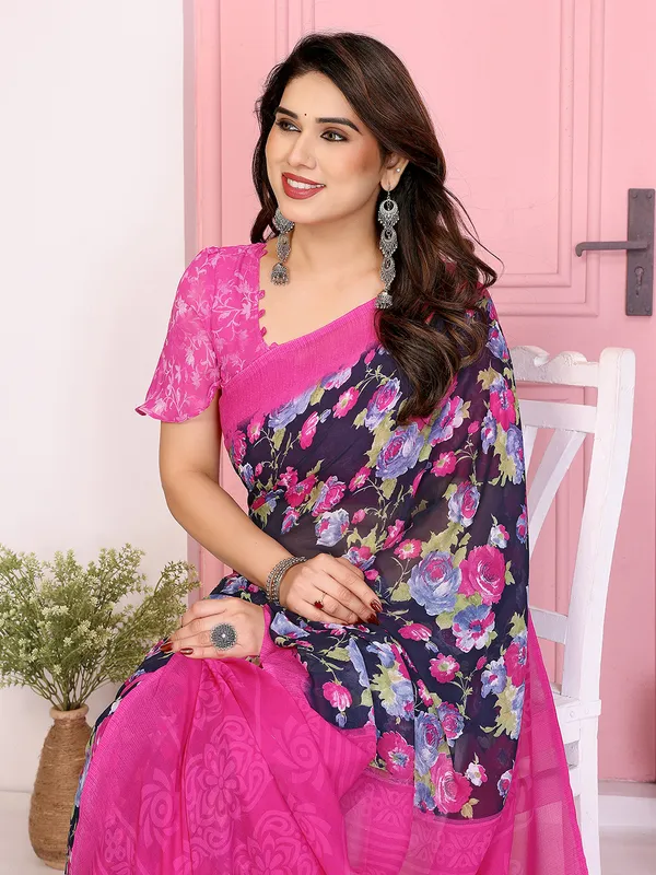 Floral_Print_Georgette_saree_with_Unstitched_Blouse_Piece