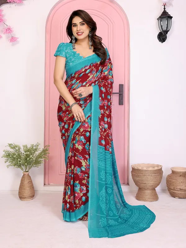 Floral_Print_Georgette_saree_with_Unstitched_Blouse_Piece