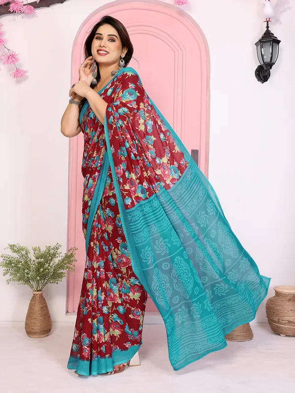 Floral_Print_Georgette_saree_with_Unstitched_Blouse_Piece
