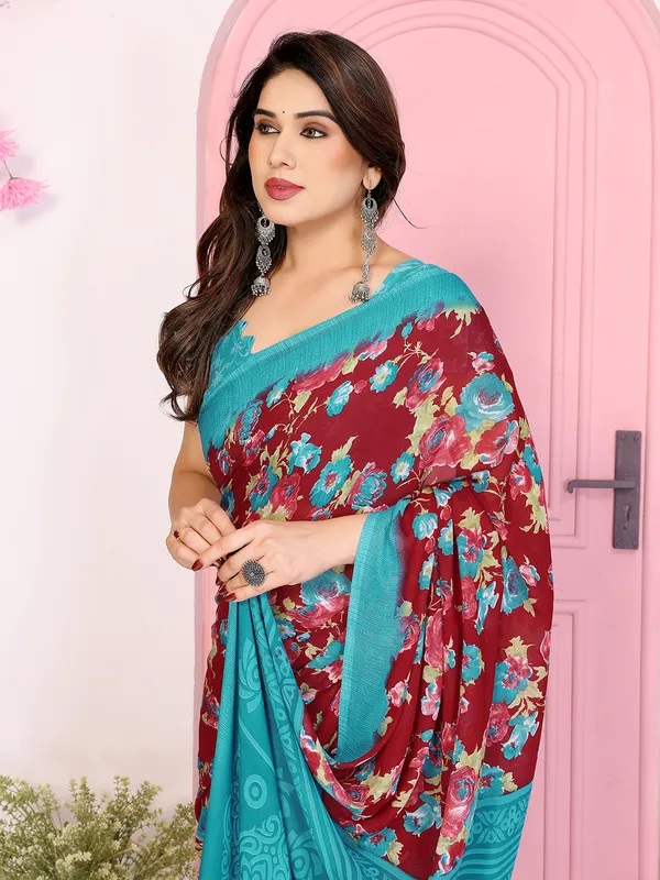 Floral_Print_Georgette_saree_with_Unstitched_Blouse_Piece