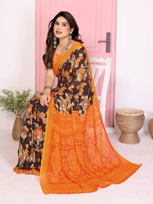 Floral_Print_Georgette_saree_with_Unstitched_Blouse_Piece
