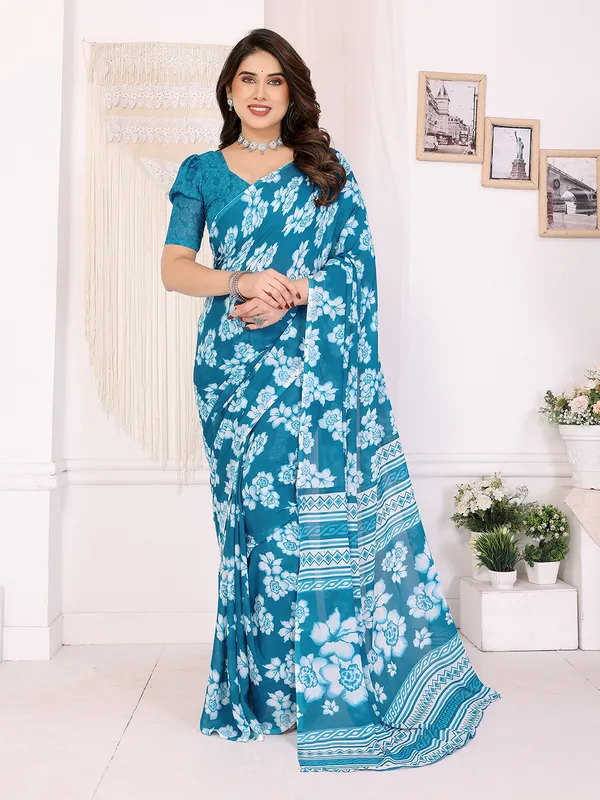 Floral_Print_Georgette_saree_with_Unstitched_Blouse_Piece