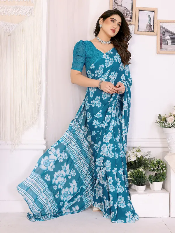 Floral_Print_Georgette_saree_with_Unstitched_Blouse_Piece