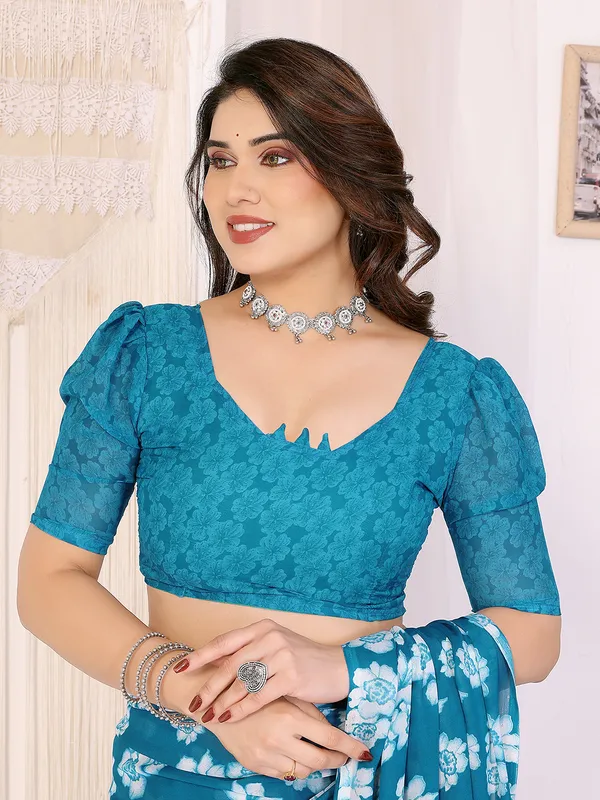 Floral_Print_Georgette_saree_with_Unstitched_Blouse_Piece