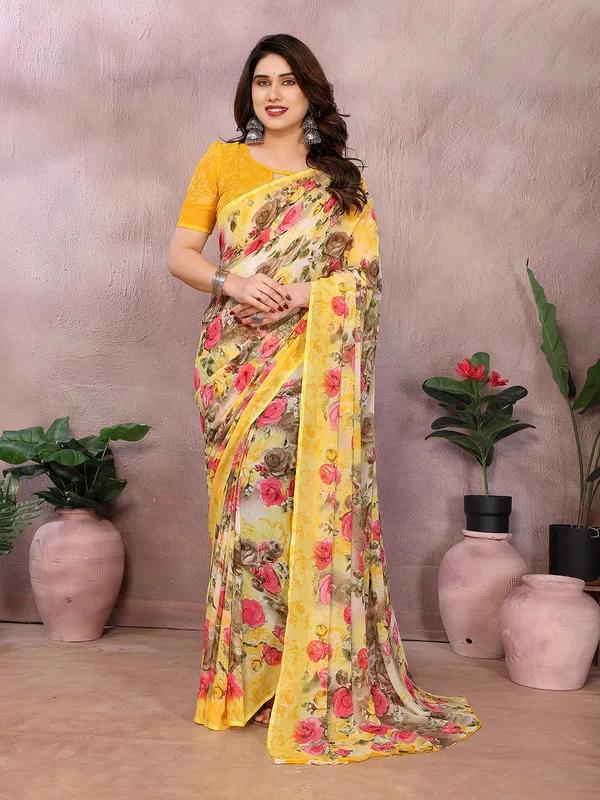 Floral_Print_Georgette_saree_with_Unstitched_Blouse_Piece