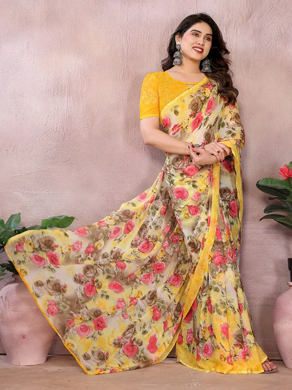 Floral_Print_Georgette_saree_with_Unstitched_Blouse_Piece