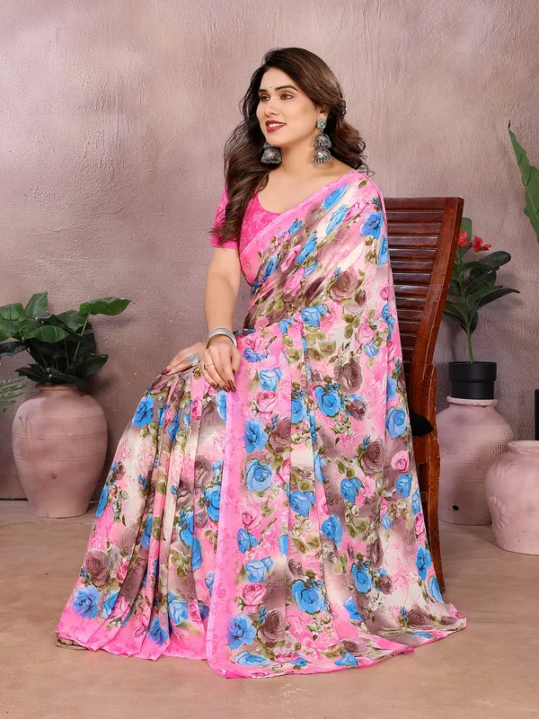 Floral_Print_Georgette_saree_with_Unstitched_Blouse_Piece