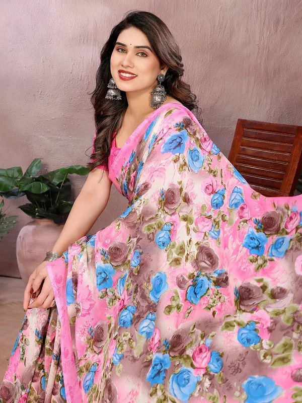 Floral_Print_Georgette_saree_with_Unstitched_Blouse_Piece