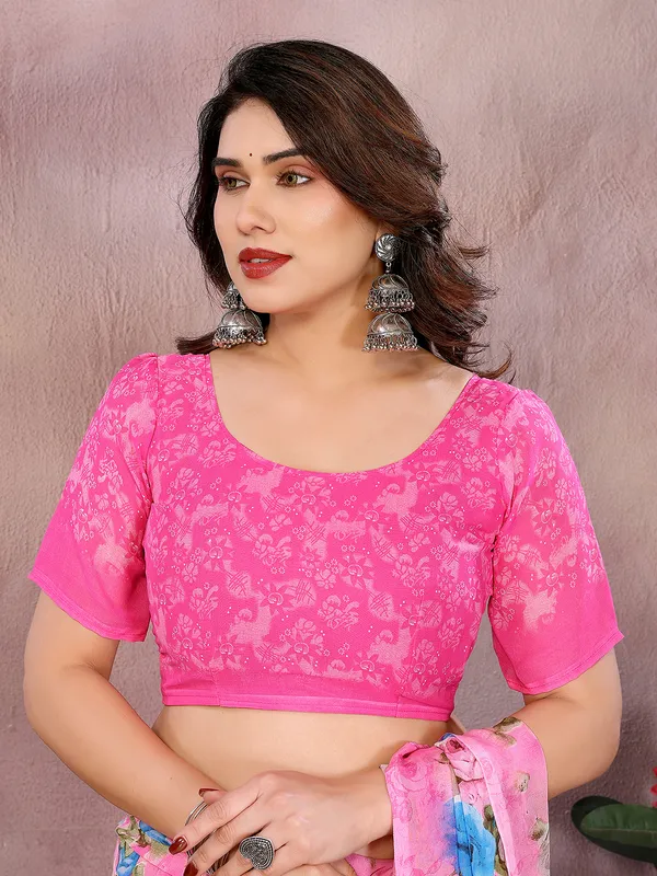 Floral_Print_Georgette_saree_with_Unstitched_Blouse_Piece