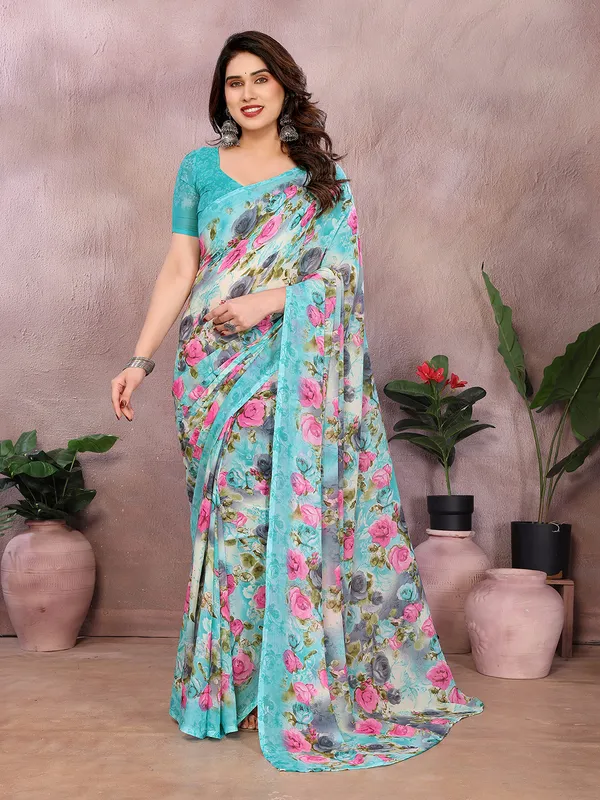 Floral_Print_Georgette_saree_with_Unstitched_Blouse_Piece