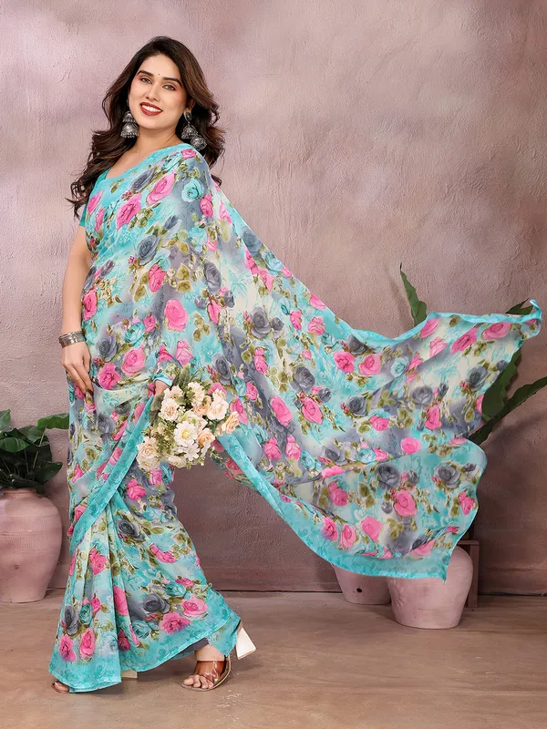 Floral_Print_Georgette_saree_with_Unstitched_Blouse_Piece