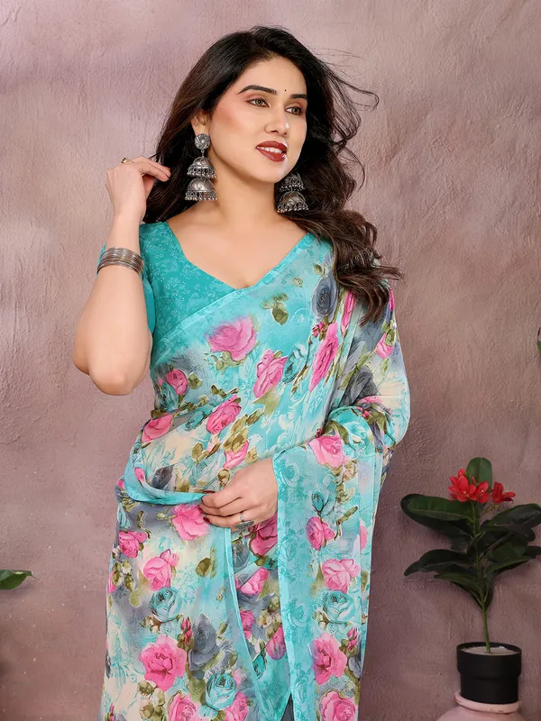Floral_Print_Georgette_saree_with_Unstitched_Blouse_Piece