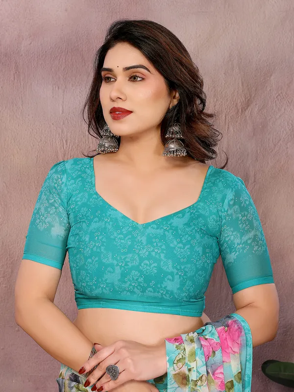 Floral_Print_Georgette_saree_with_Unstitched_Blouse_Piece