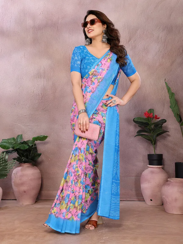 Floral_Print_Georgette_saree_with_Unstitched_Blouse_Piece