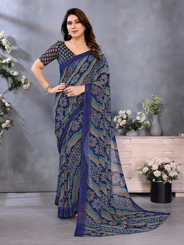 Ombre,_Paisley,_Printed_Bandhani_Georgette_Saree_(Blue)