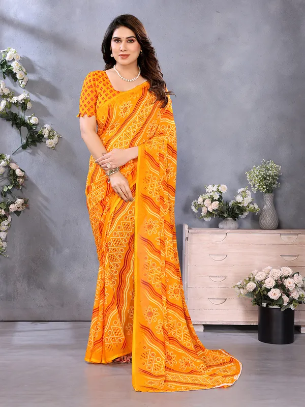 Ombre,_Paisley,_Printed_Bandhani_Georgette_Saree_(Yellow)