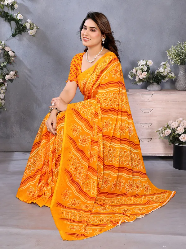 Ombre,_Paisley,_Printed_Bandhani_Georgette_Saree_(Yellow)