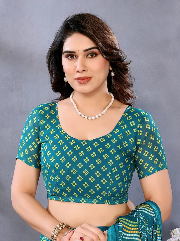 Ombre,_Paisley,_Printed_Bandhani_Georgette_Saree_(Rama)