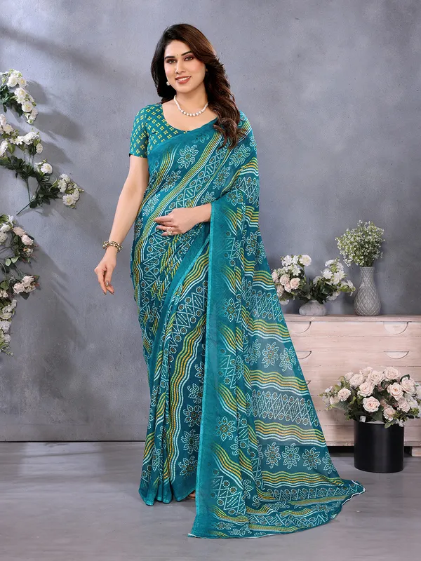 Ombre,_Paisley,_Printed_Bandhani_Georgette_Saree_(Rama)