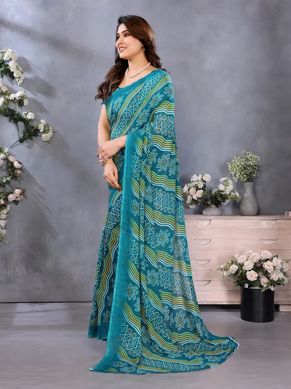 Ombre,_Paisley,_Printed_Bandhani_Georgette_Saree_(Rama)