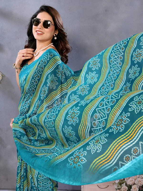 Ombre,_Paisley,_Printed_Bandhani_Georgette_Saree_(Rama)