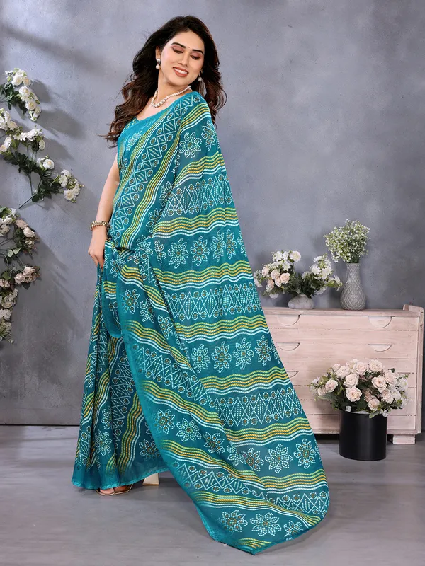 Ombre,_Paisley,_Printed_Bandhani_Georgette_Saree_(Rama)