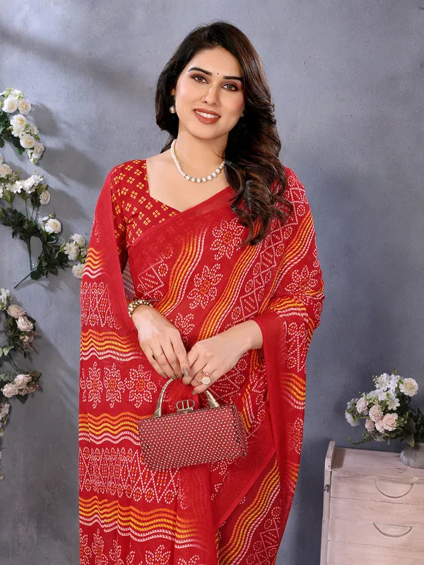 Ombre,_Paisley,_Printed_Bandhani_Georgette_Saree_(Red)