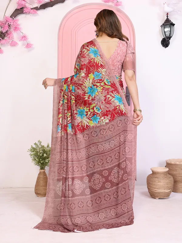 Floral_Print_Daily_Wear_Georgette_Saree_(Red)