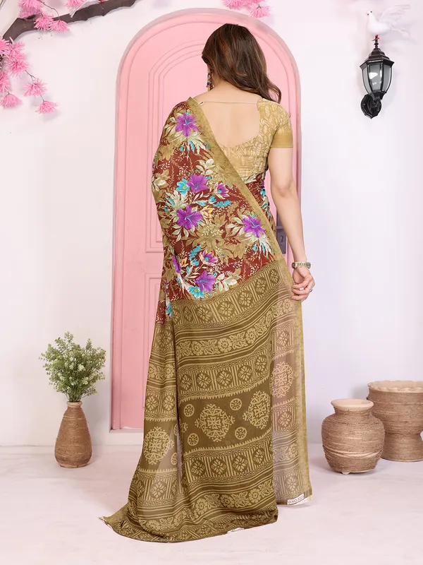 Floral_Print_Daily_Wear_Georgette_Saree_(Broen)