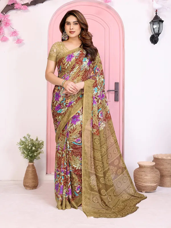 Floral_Print_Daily_Wear_Georgette_Saree_(Broen)