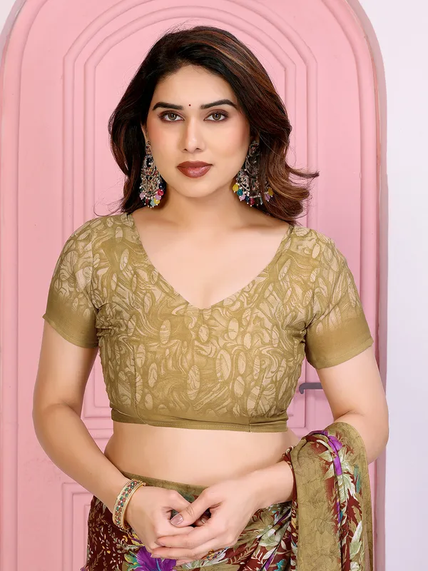 Floral_Print_Daily_Wear_Georgette_Saree_(Broen)