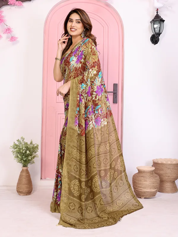 Floral_Print_Daily_Wear_Georgette_Saree_(Broen)