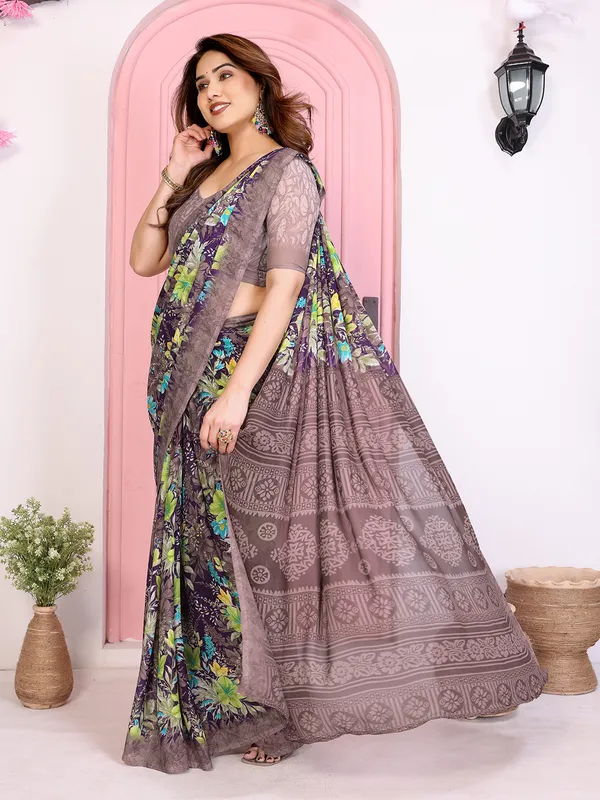 Floral_Print_Daily_Wear_Georgette_Saree_(Purple)