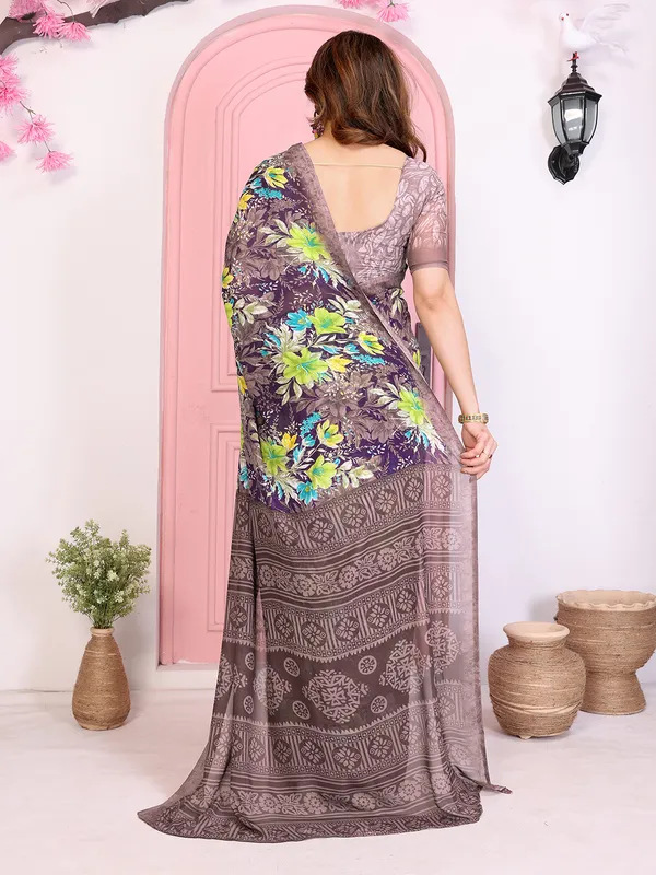 Floral_Print_Daily_Wear_Georgette_Saree_(Purple)
