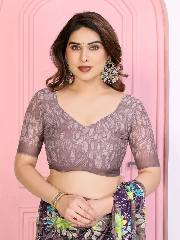 Floral_Print_Daily_Wear_Georgette_Saree_(Purple)