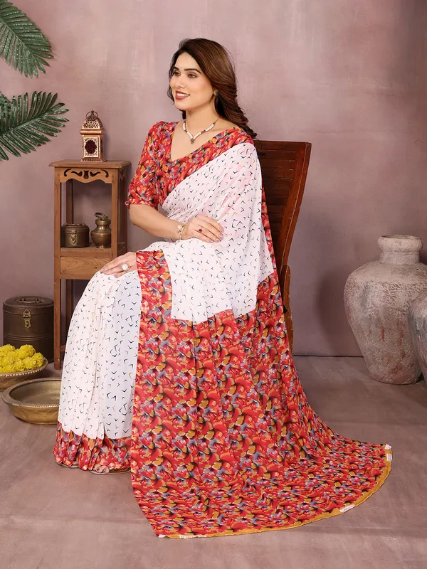 Floral_Print_Daily_Wear_Georgette_Saree��(White,_Red)