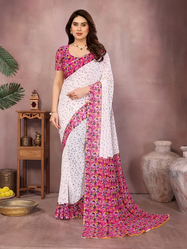 Floral_Print_Daily_Wear_Georgette_Saree��(White,_Pink)
