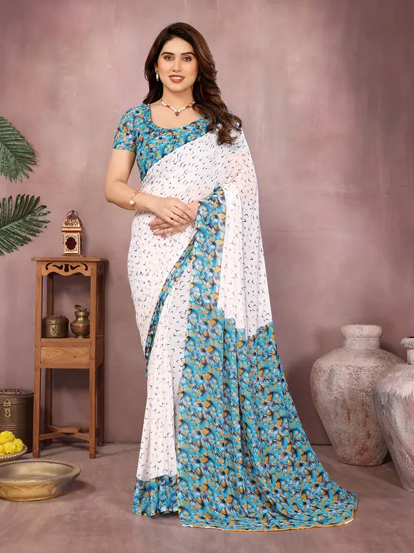 Floral_Print_Daily_Wear_Georgette_Saree��(White,_Rama)