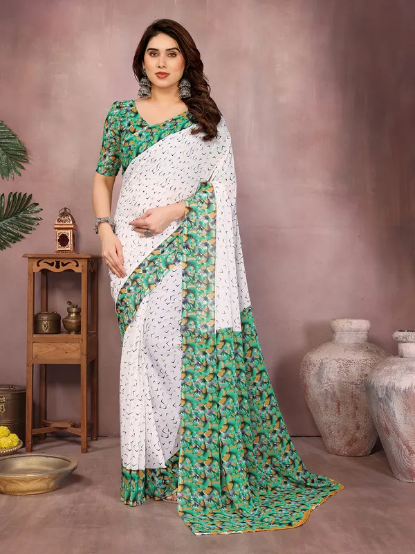 Floral_Print_Daily_Wear_Georgette_Saree��(White,_Green)