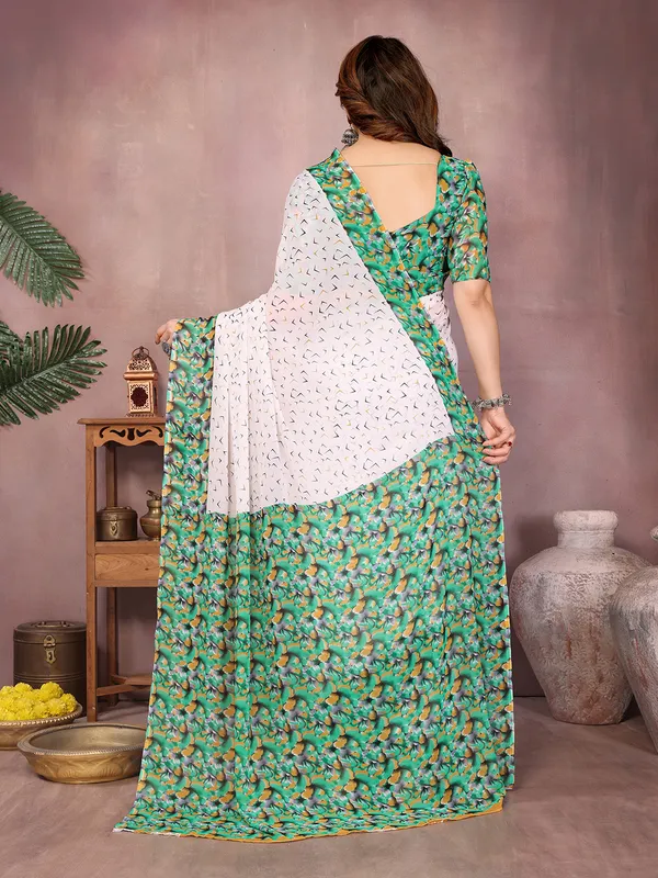 Floral_Print_Daily_Wear_Georgette_Saree��(White,_Green)