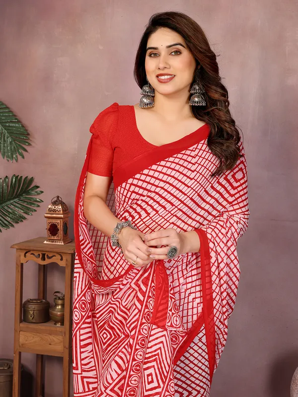 Printed_Daily_Wear_Georgette_Saree��(Red)