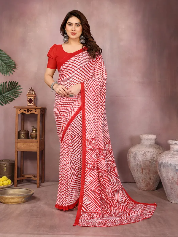 Printed_Daily_Wear_Georgette_Saree��(Red)