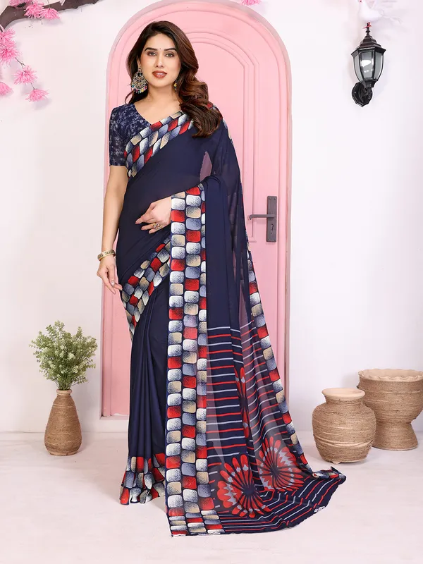 Geomentric_Print_Georgette_Saree_(Blue)
