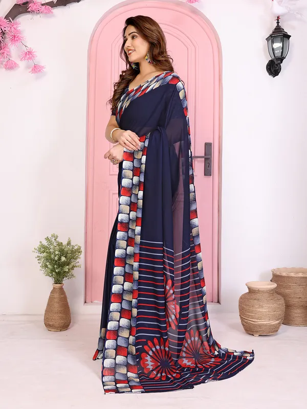 Geomentric_Print_Georgette_Saree_(Blue)