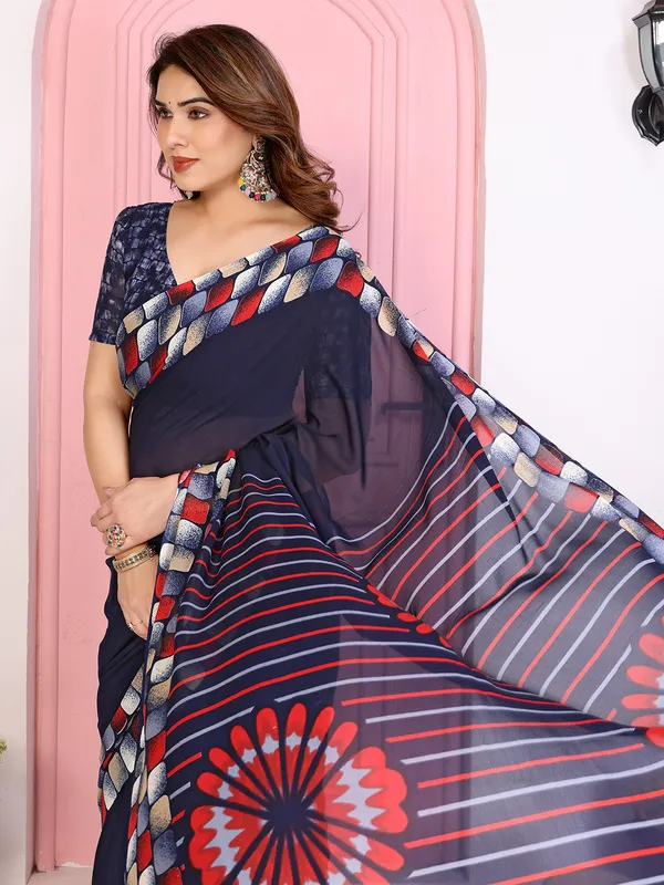Geomentric_Print_Georgette_Saree_(Blue)